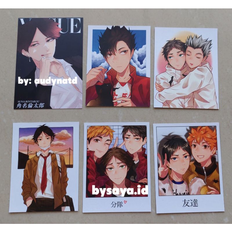 [PRELOVED] FANMERCH POSTCARD POLAROID ART PRINT HAIKYUU HQ INARIZAKI SUNA  KUROO BOKUTO AKAASHI HINA