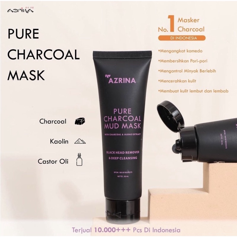 AZRINA PURE CHARCOAL MUD MASK ACNE PURIFYING CLAY MASK MASKER WAJAH UNTUK JERAWAT DAN PEMUTIH WAJAH