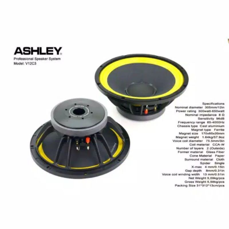 Speaker Component Ashley V12C3 Woofer 12 inch Original