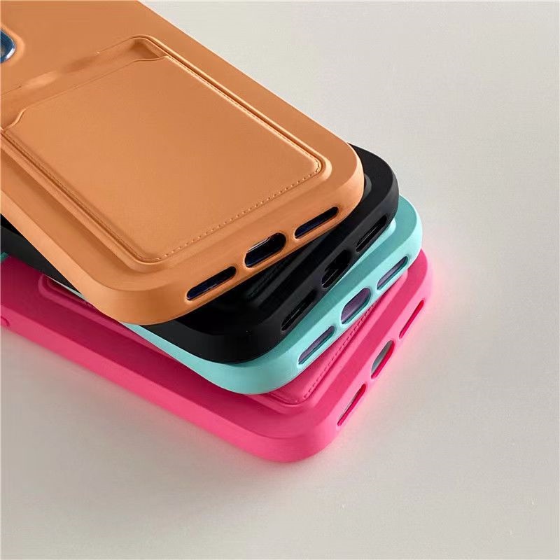 3in1 Warna Silicone Card Holder case Handphone IPhone 11 12 13 14 Pro max X XS Xr 7 8 Plus Sarung case shockproof