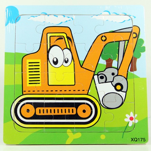 Puzzle Jigsaw Kayu 16pcs Mainan Edukasi Anak Balita 4x4 Traktor Back Hoe Rooter PK114