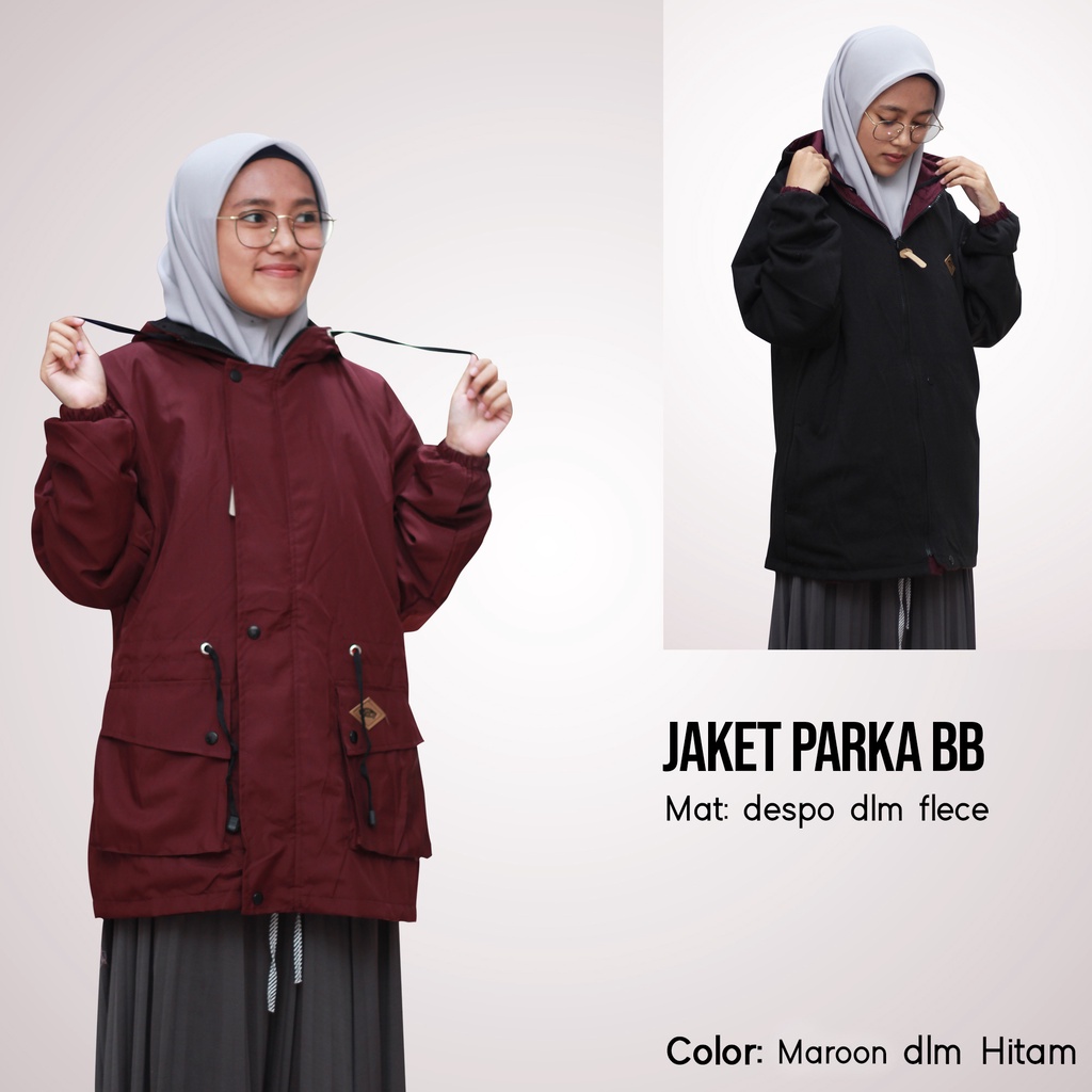 Jaket Parka Cewek Bolak Balik Dari Bahan Parasut Despo Dan Plecee-MAROON -HITAM