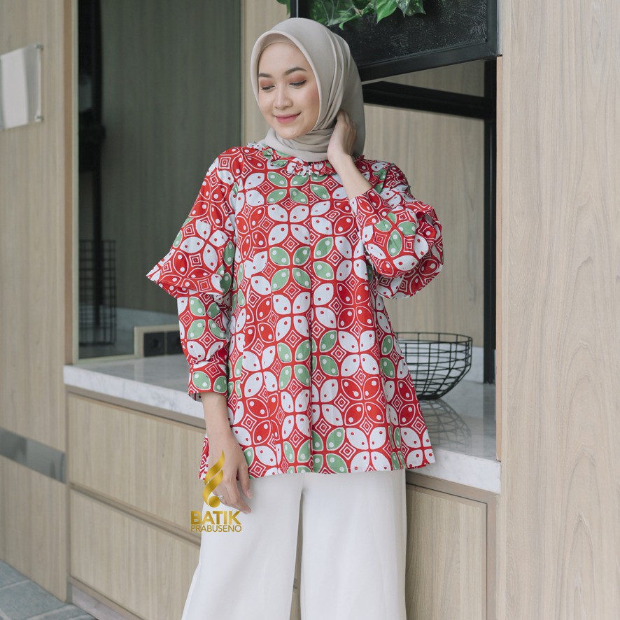 Prabuseno Ori  Kawung Berseri Tunik Wanita Atasan Baju Batik Wanita Model Unik Premium Modern Kekini
