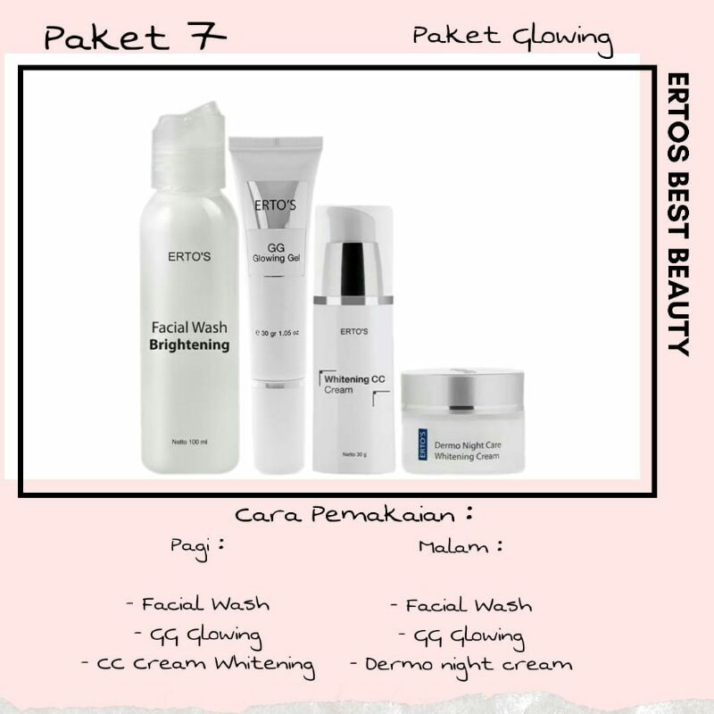 Ertos Paket Lengkap Perawatan Wajah original Berminyak Komedo flex hitam pori besar jerawar bruntusan radang kering Glowing-Paket 7