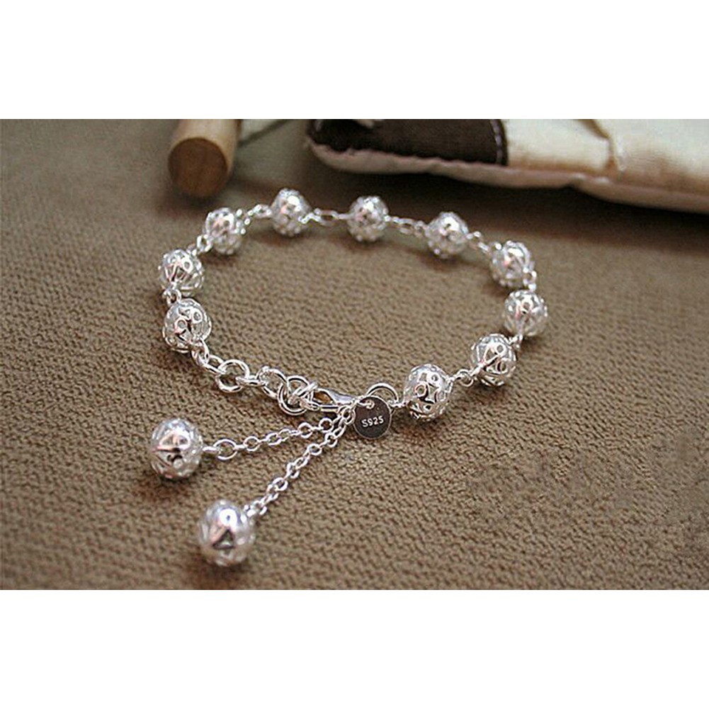 Gelang Bahan Sterling Silver 925 Bandul Bola Hollow untuk Wanita