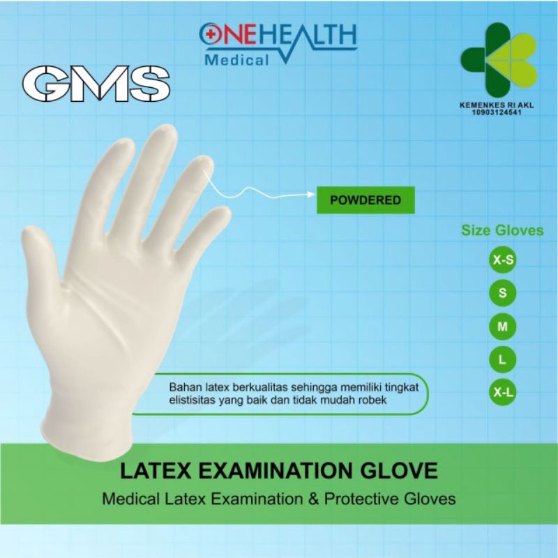 Sarung Tangan Latex Karet Onehealth Per Box isi 100 Pcs / Examination Gloves