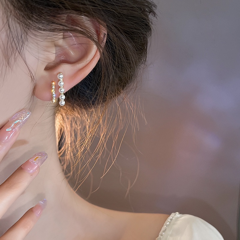 AY(CN) Anting Stud Hias Kristal Mutiara Warna Emas Untuk Wanita