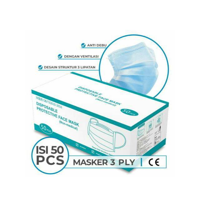 MASKER KESEHATAN 3PLY EARLOOP DISPOSABLE FACE MASK 1 BOX 50PCS