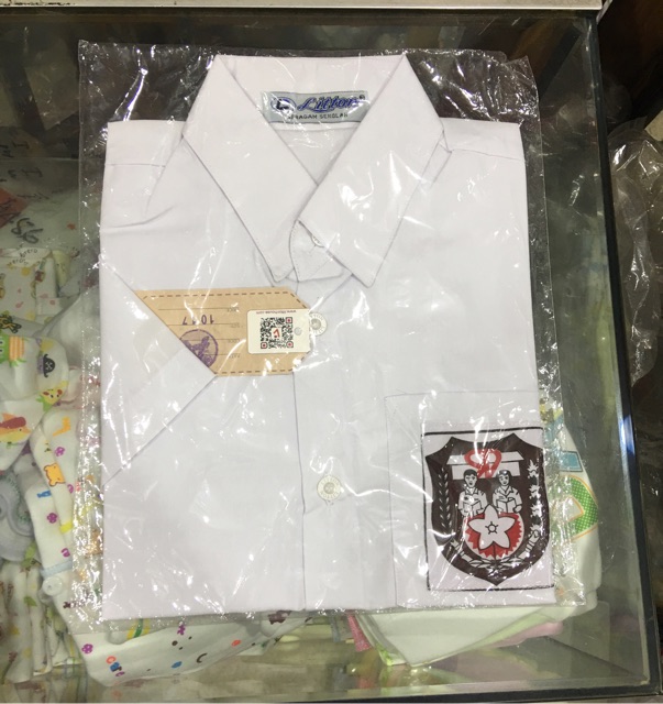 Baju seragam sekolah SD SMP SMA Polos putih lengan pendek badge 1-3L Litton bahan halus / hem putih