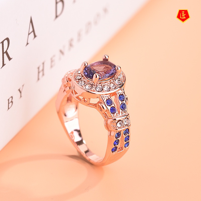 [Ready Stock]Women's Creative Purple Gem Rose Gold Ring
