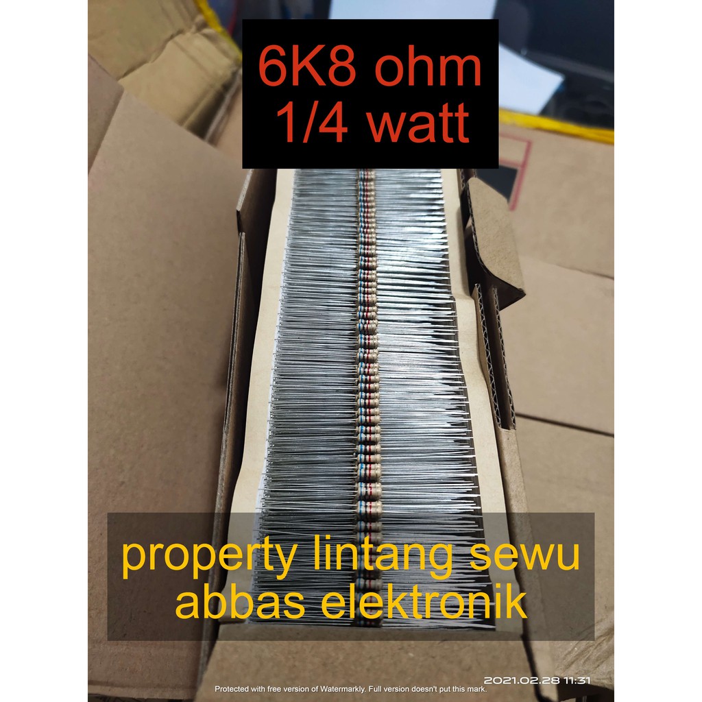 10PCS resistor 6k8 ohm 6800 ohm 0.25 watt 1/4 watt