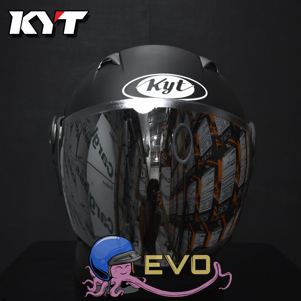 HELM KYT 2 VISION SOLID ORIGINAL - HELM KYT 2VISION BLACK METALIC DOUBLE VISOR