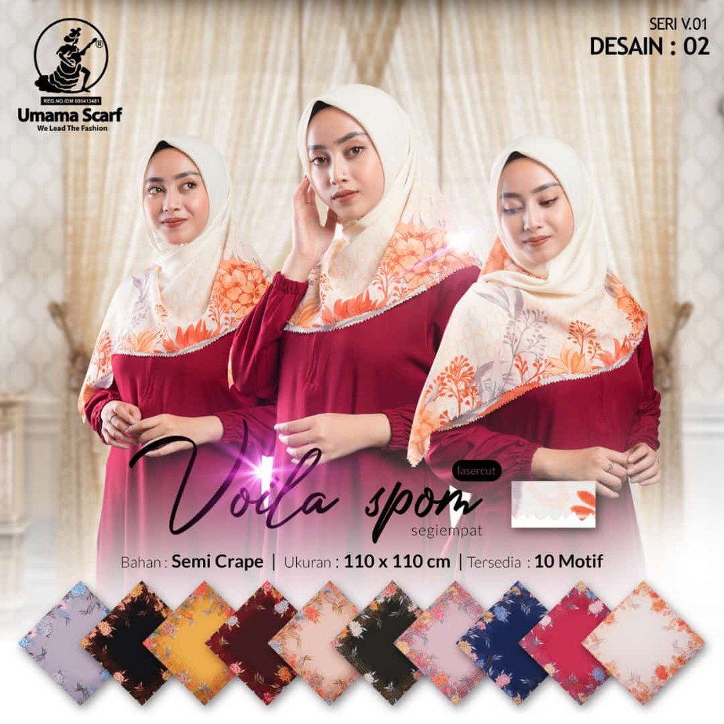 Jilbab PILIH WARNA PILIH MOTIF VOILA SPOM LASER CUT UMAMA Hijab Kerudung Segi Empat Motif D2/103