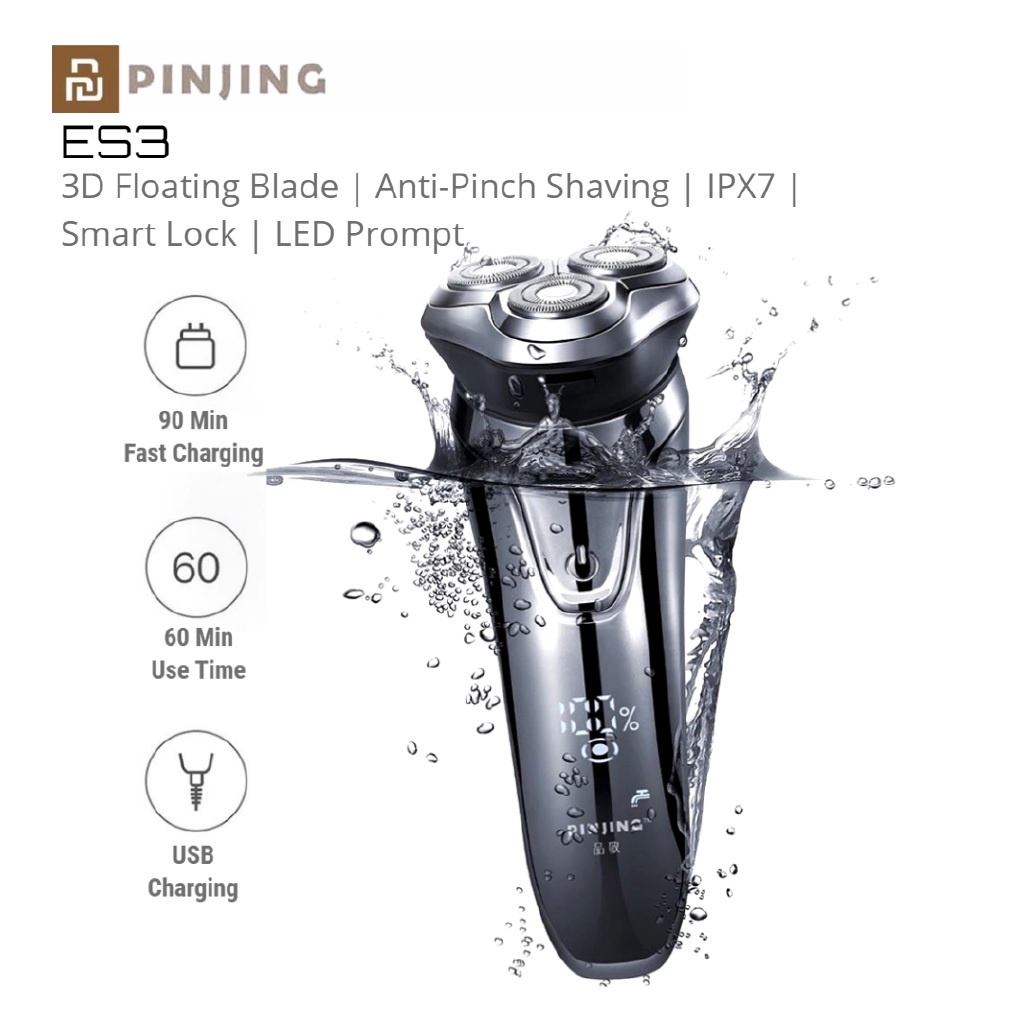 PINJING 3D IPX7 Waterproof Smart Shaver ES3 - Alat Cukur Elektrik Tahan Air Bisa Dicharge