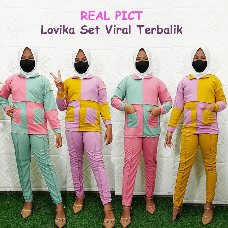 LOVIKA SET ANAK VIRAL TERBALIK BAJU DAN CELANA 6-12Tahun CARLINA