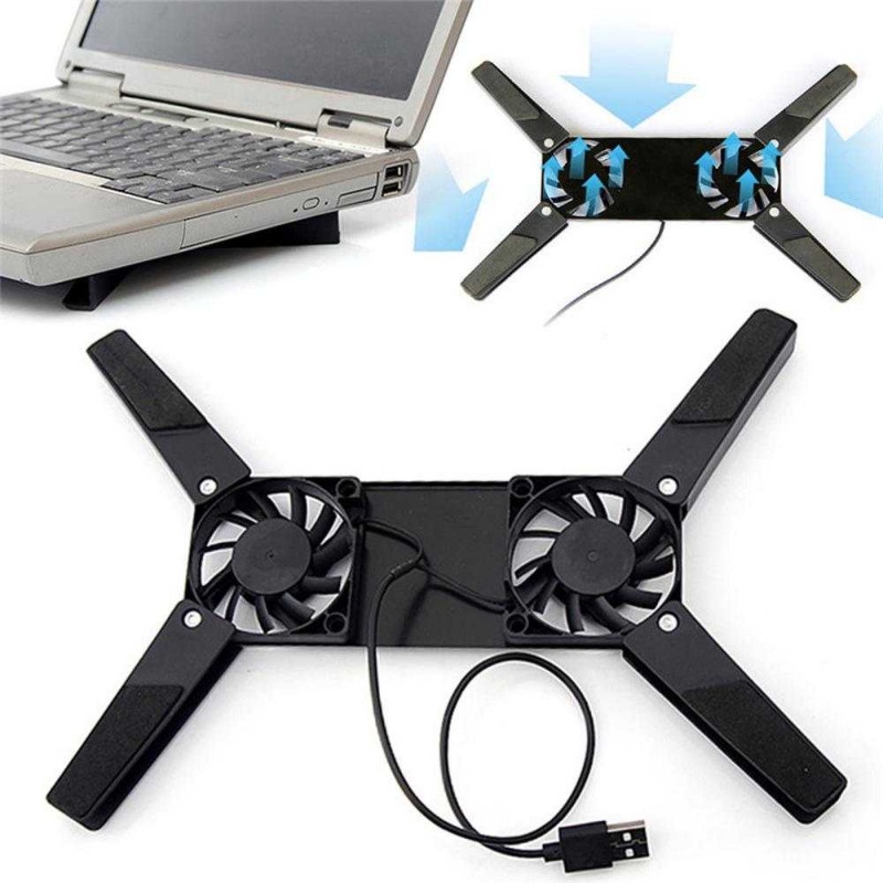 Cooling Pad Lipat Portable Model X Stand 2 Kipas Pendingin Laptop USB