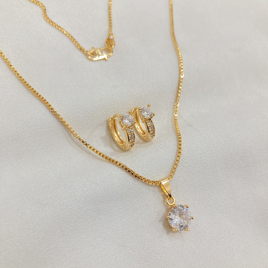 Set Perhiasan Mata Satu Kalung Anting Gelang Cincin Lapis Emas Fashion