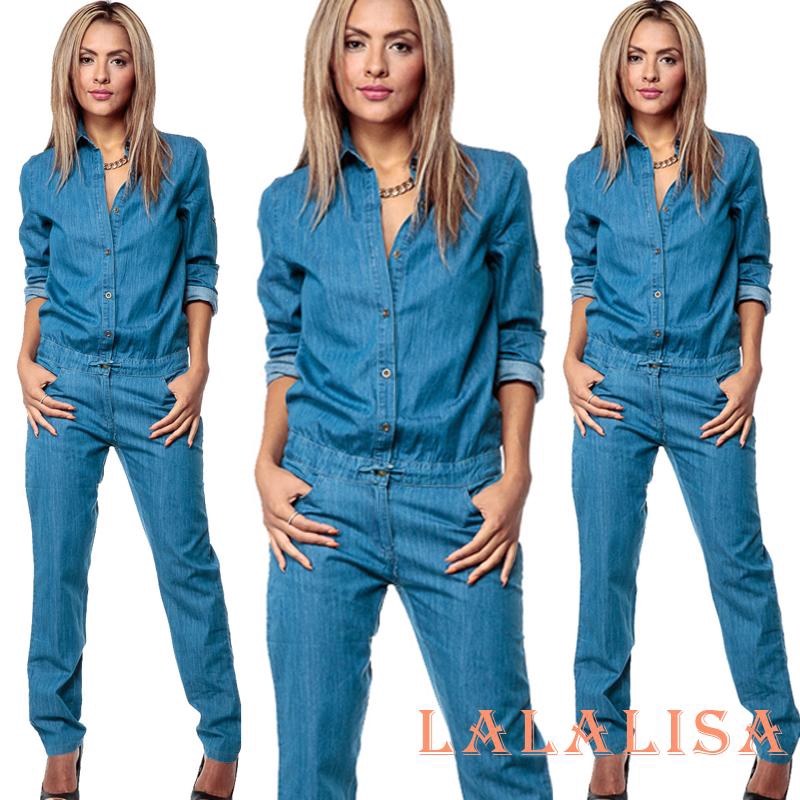 long sleeve denim romper