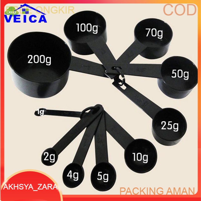 Sendok takar HITAM 10PCS / SET UKUR ML SPOON TEH KOPI BAKE CHEF GRAM DAPUR