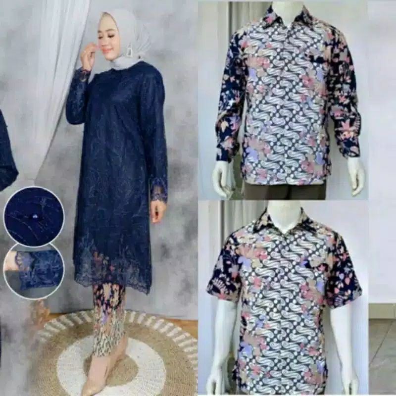 REAL PICT KEBAYA COUPLE TUNIK TILLE NAVY + BATIK/KEBAYA SARIMBIT/KEBAYA MODERN/KEBAYA