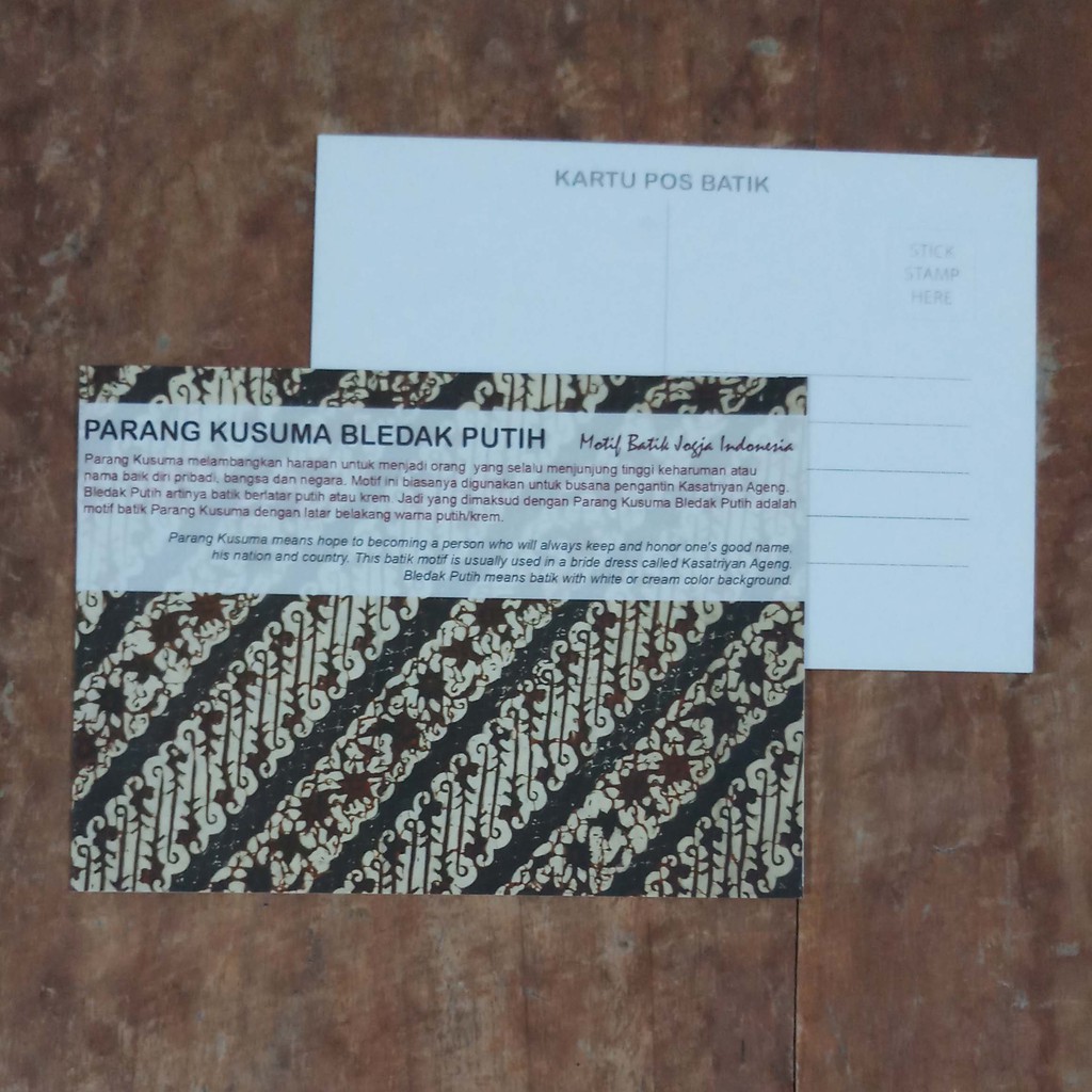 

KARTU POS BATIK POSTCARD MOTIF PARANGKUSUMA BLEDAK PUTIH