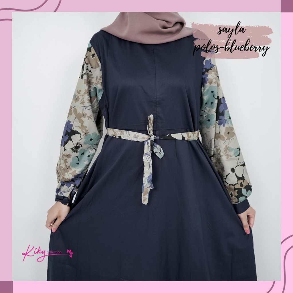 Baju Gamis Wanita Dress Sayla Muslim Remaja Fashion Syari Pakaian Syar i Perempuan Kekinian Murah Terbaru Motif Katun Jepang Ori Modern-Pls-LiraVirna Blue