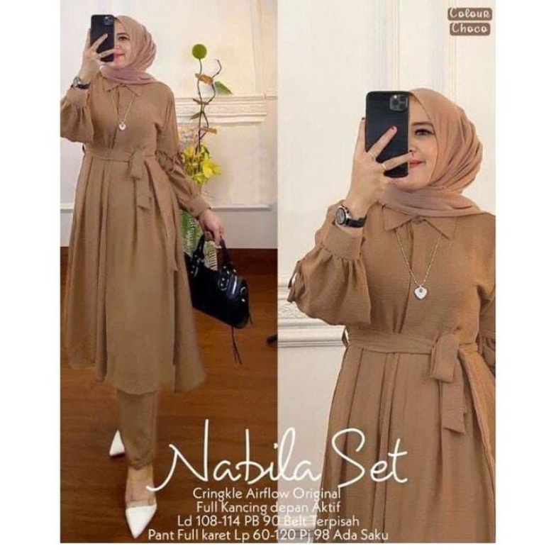 Nabila Set Crinkle/ Baju Muslim Terbaru/ Setelan One Set/ Baju Wanita Terbaru 2022/ Setelan Kekinian