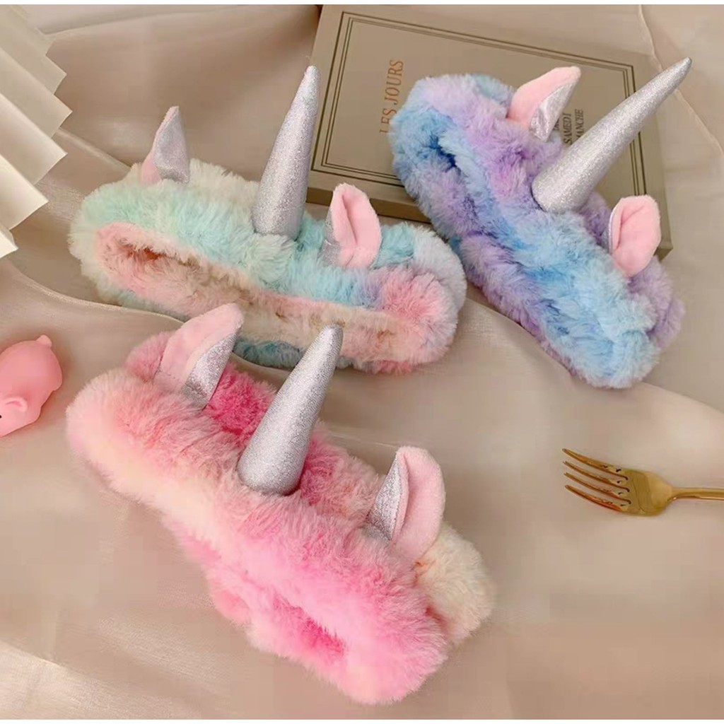 HHUN headband fluffy tanduk kuda unicorn bando kain handuk cuci muka facial