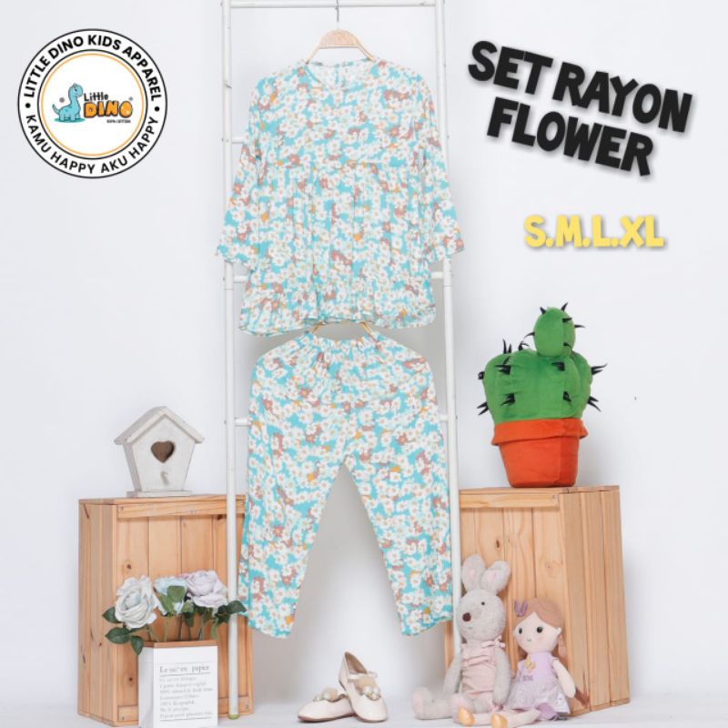 Setelan Anak Rayon One set Perempuan Flower Piyama Celana Panjang 4 5 6 7 tahun Baju Harian Anak Tanggung