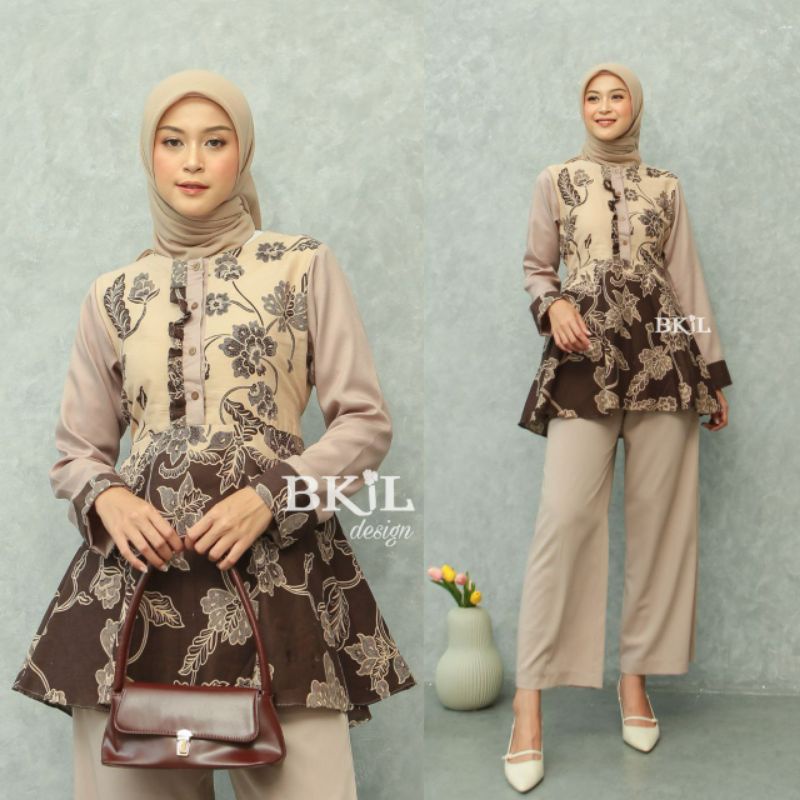 tey-17 Batik wanita ASJ SA HRB026 Kenongo Kemeja Tosca Pendek-meysa cream