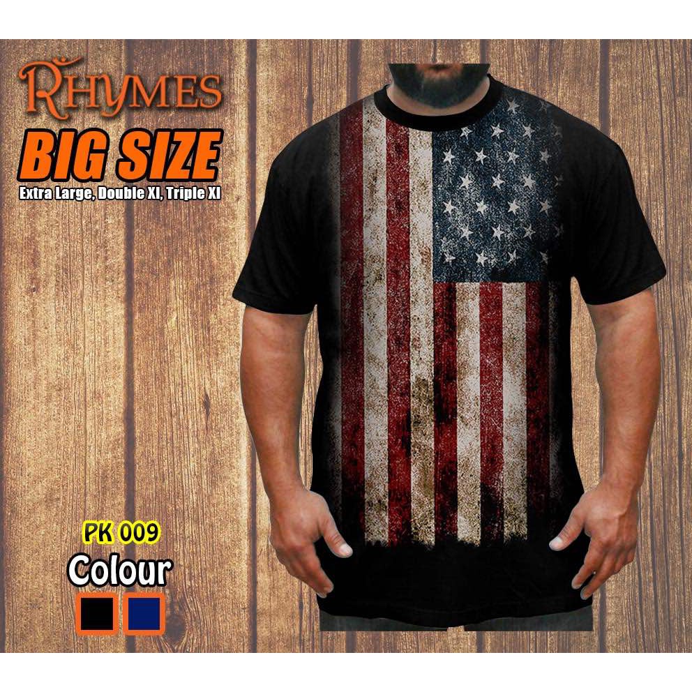 Kaos Baju Tshirt Bendera Amerika USA Premium Quality Big Size Jumbo XL-XXXL Rhymes