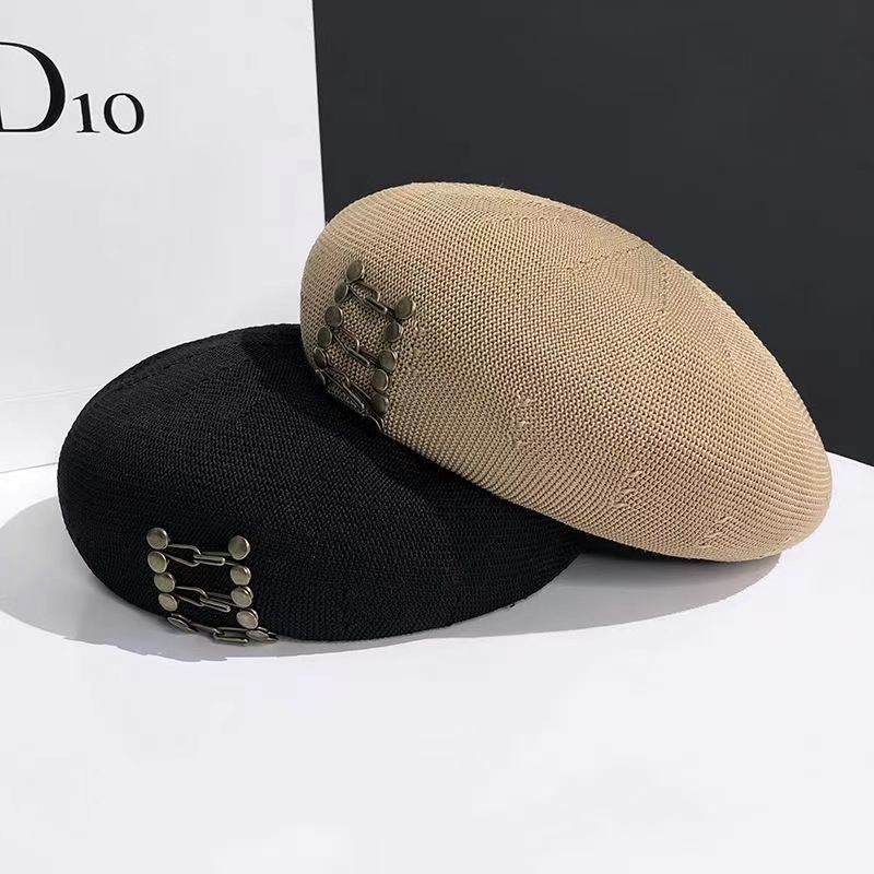 Topi Baret Rajut Tipis breathable Warna Aprikot Polos Gaya Retro Korea Untuk Musim Panas