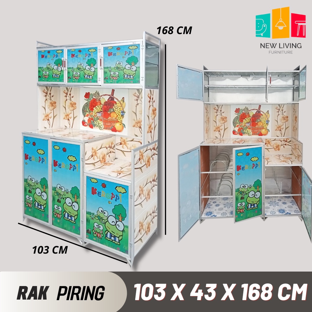 Rak Piring Kaca Almunium 3 Pintu Karakter hello kitty doraemon keropi