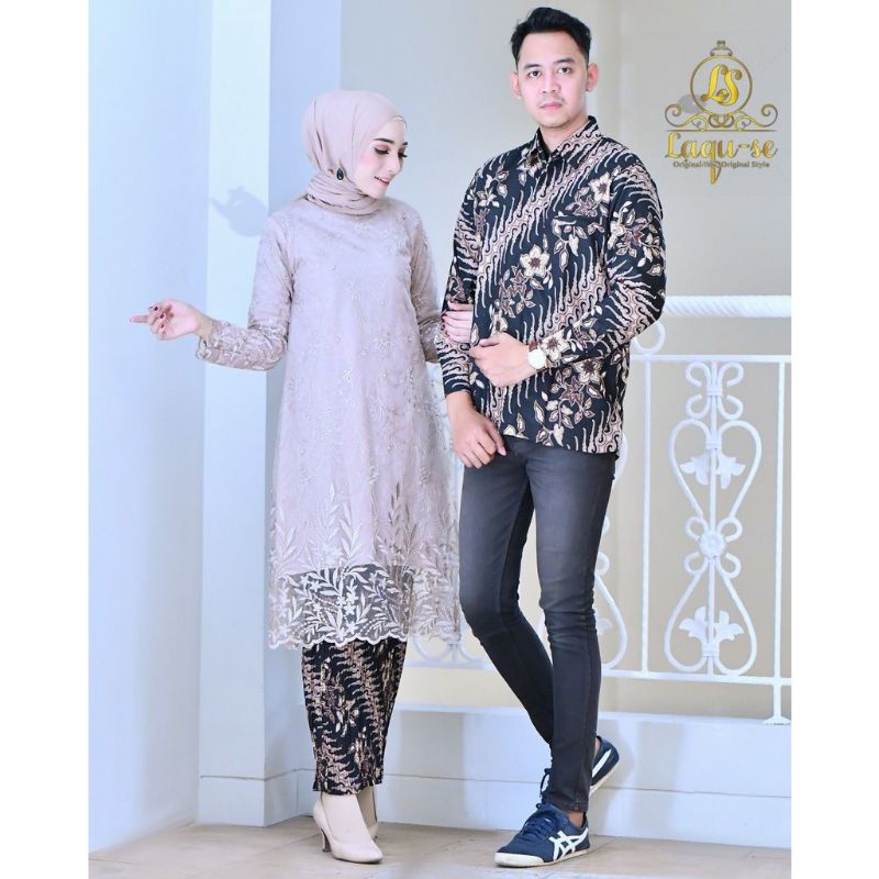 Setelan kebaya tunik batik couple modern terbaru / outfit pasangan kondangan / couple kebaya wisuda 