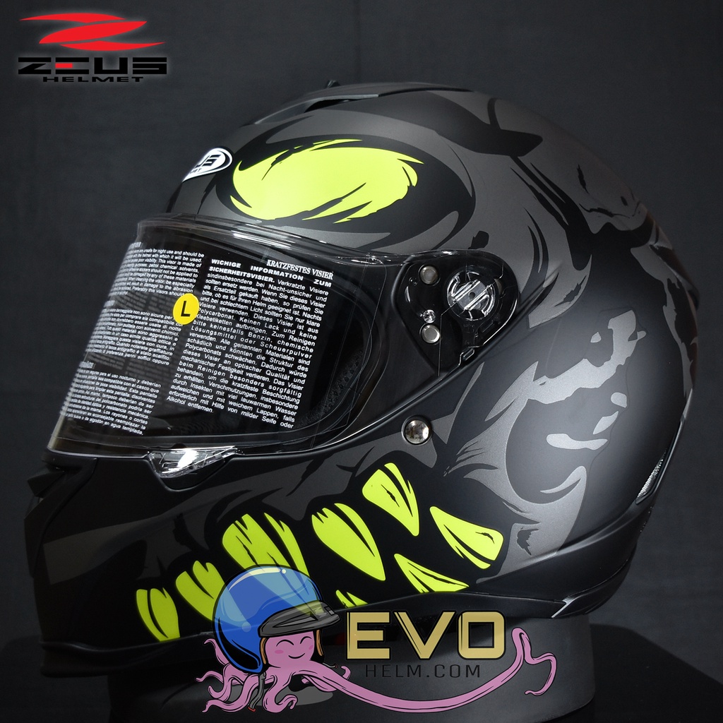 ZEUS ZS- 822B MBLK AN27 FLUO YEL FULL FACE SINGLE VISOR (FREE DARK SMOKE VISOR)