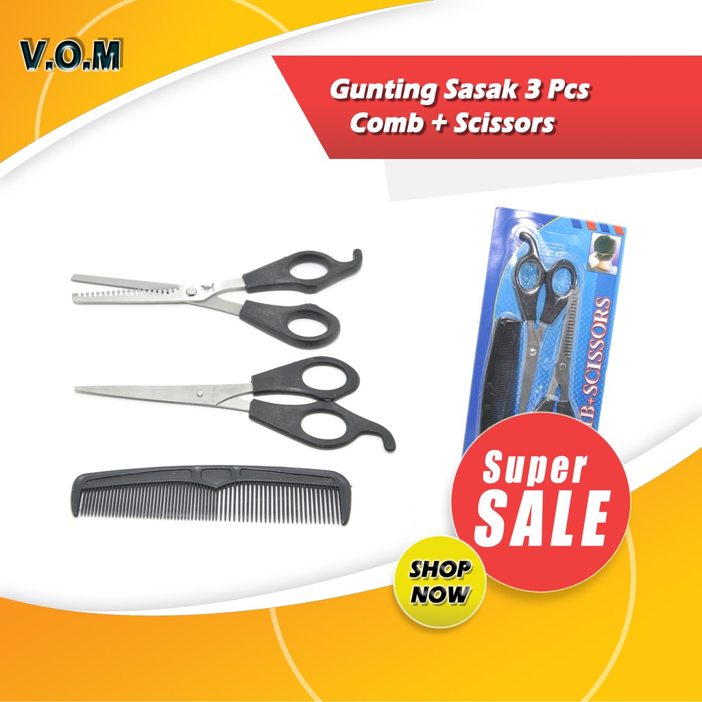 VOM Gunting Sasak 3 Pcs / Comb + Scissors 0300