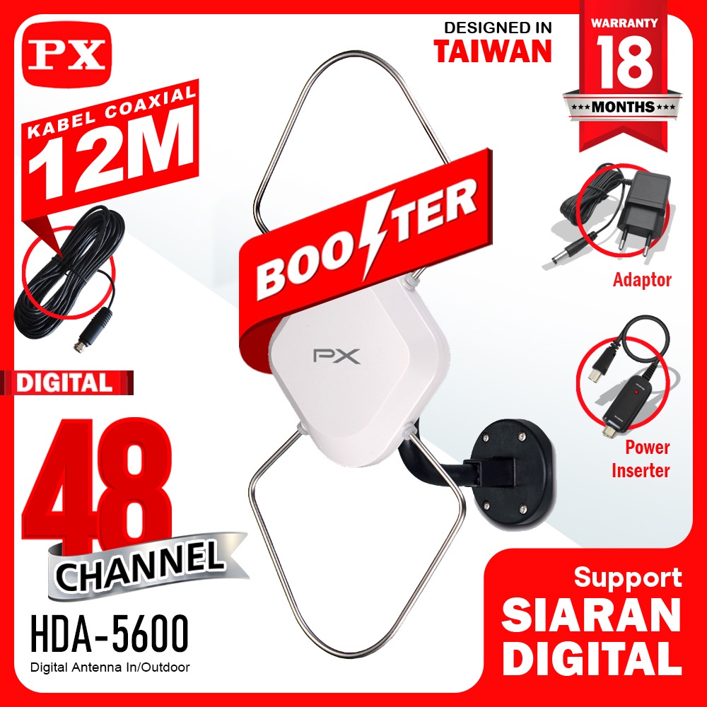 Atena TV PX HDA-5600 Indoor / Outdoor - Antena Digital Analog +Kabel 12 Meter - ANTENA TV COCOK UNTU