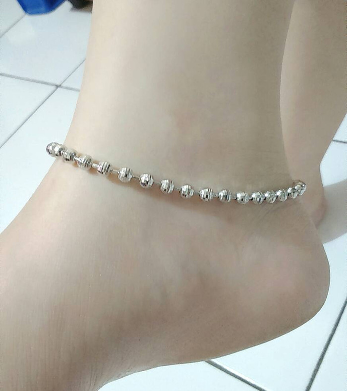 GELANG KAKI PERAK 925 LAPIS EMAS PUTIH/GELANG BIJI SILVER 925 ASLI