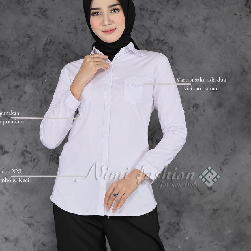 ✸ Kemeja Putih Polos Wanita Kantong dua / Kemeja Kerja Wanita Lengan Panjang / Kemeja Formal Wanita