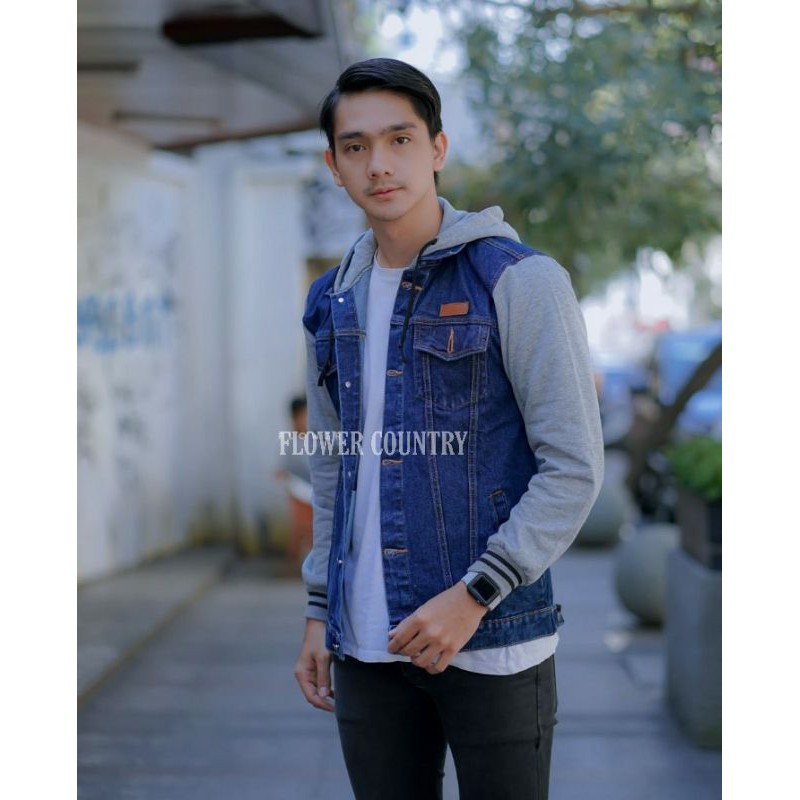 Jaket Jeans Reglan Kombinasi Big Size  XXL - XXXL - Jaket Boy - Jaket Ariel