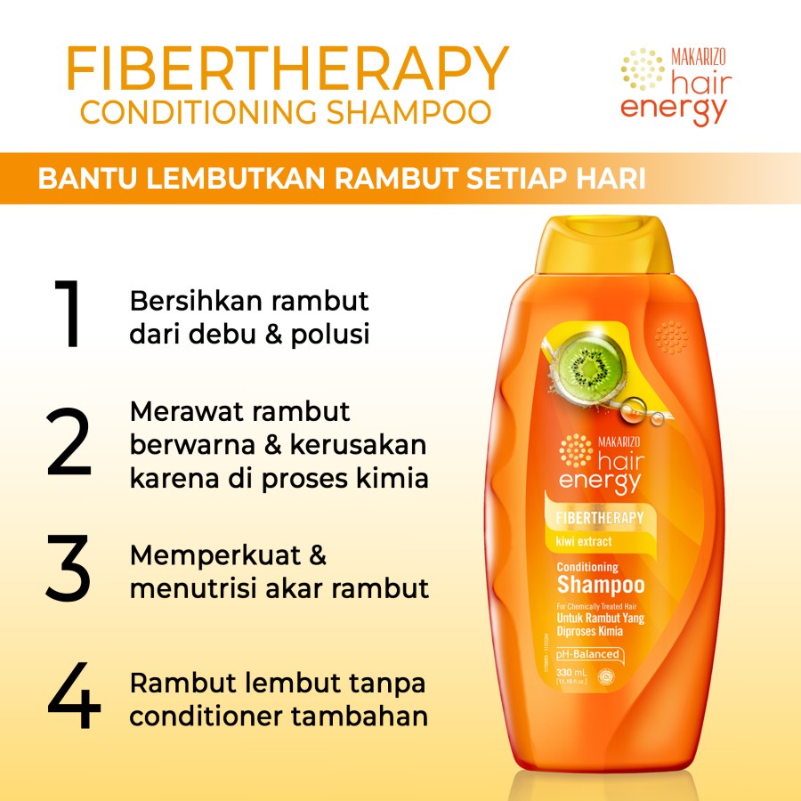 Makarizo Hair Energy Shampoo &amp; Conditioning Fibertherapy Shampoo Anti Rontok dan Ketombe 170 ML