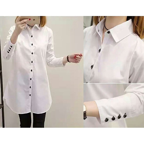 Baju Wanita Atasan Kemeja Tunik Aqua Button lengan panjang