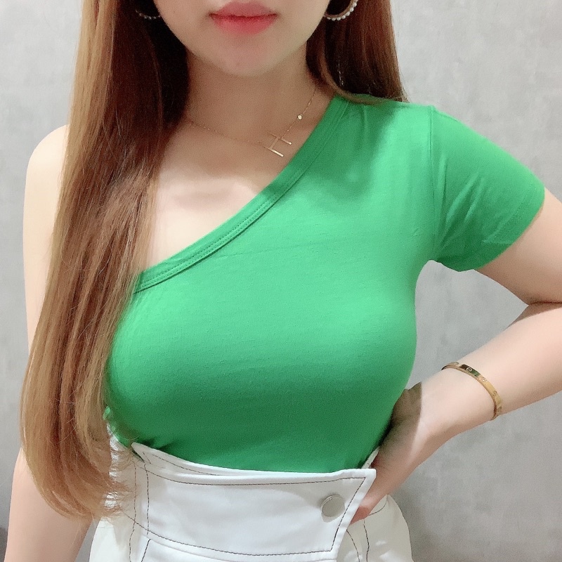 Neon One Shoulder Short Sleeve Top | Atasan Wanita Korean Fashion | Maimon Grosir