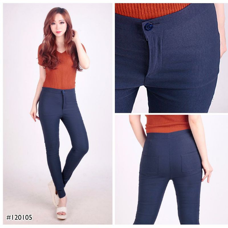 Celana Bahan Katun Panjang Highwaist Wanita