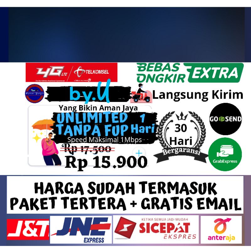Kartu Perdana By.U By U by Telkomsel Unlimited 1 Hari Tanpa FUP + Bonus Kouta