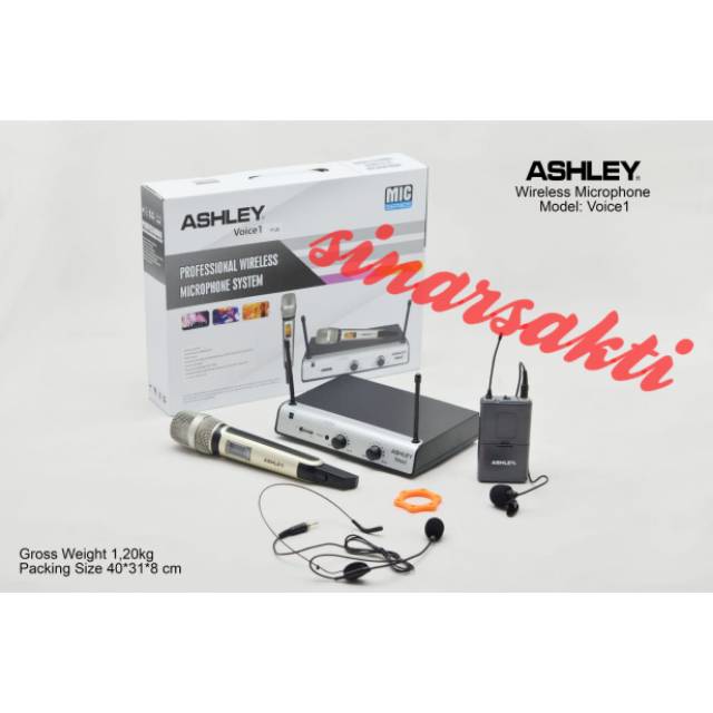 MIC WIRELESS ASHLEY VOICE 1 ( PENGANG + CLIP ON + HEADSET ) ORIGINAL