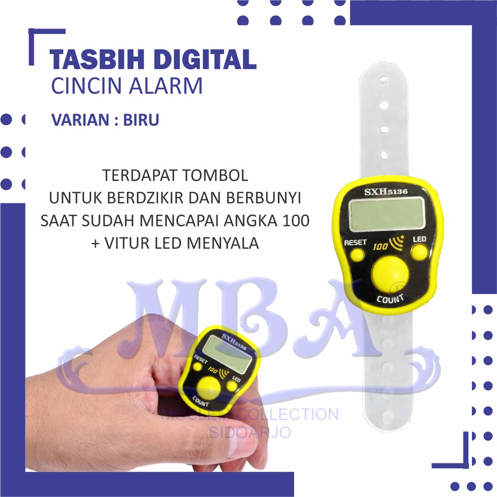 Tasbih konter Cincin Digital Alarm Led lampu