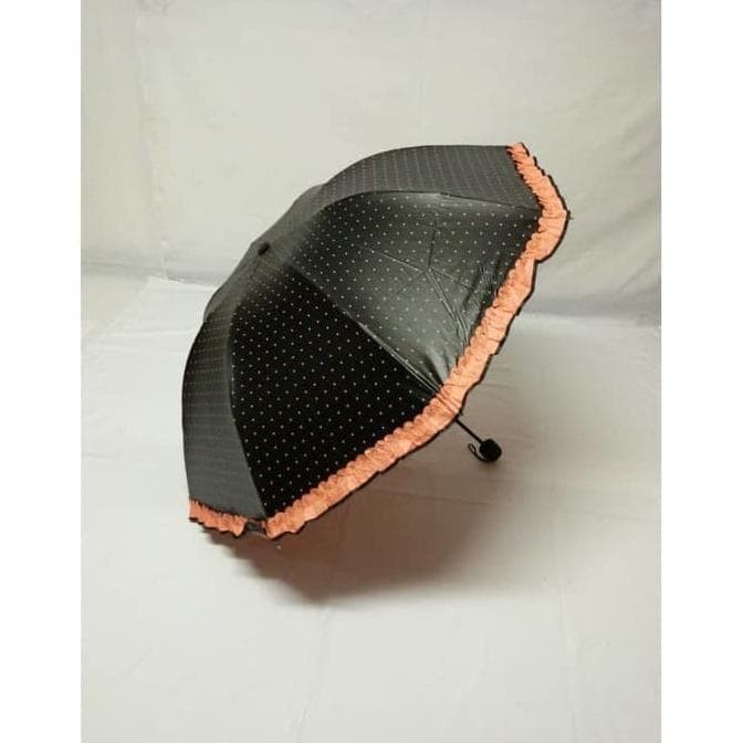 Payung Lipat 3 Black Metalik Polkadot hitam