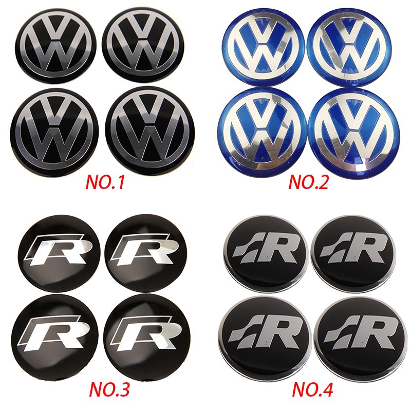 4 Pcs Sticker Emblem Dekorasi Velg Mobil Ukuran 56MM Warna Hitam Untuk VW Volkswagen