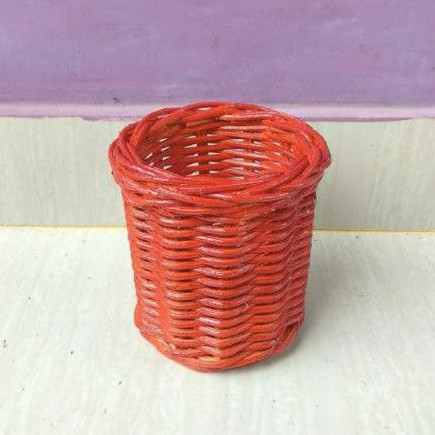 Keranjang rotan bulat sovenir pensil parcel prakarya praktek 10x10x10 cm - sovenir murah